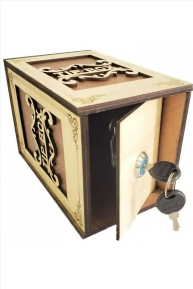 Ahşap Tip Box Bahşiş Kutusu Anahtarlı Tip Box Kutusu Ahşap Kumbara - 3