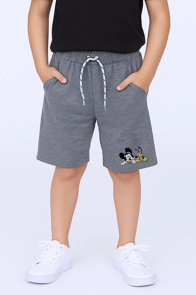 ERKEK ÇOCUK ŞORT CEPLİ DÜZ RENK BASKILI RAHAT KALIP E34 - 4