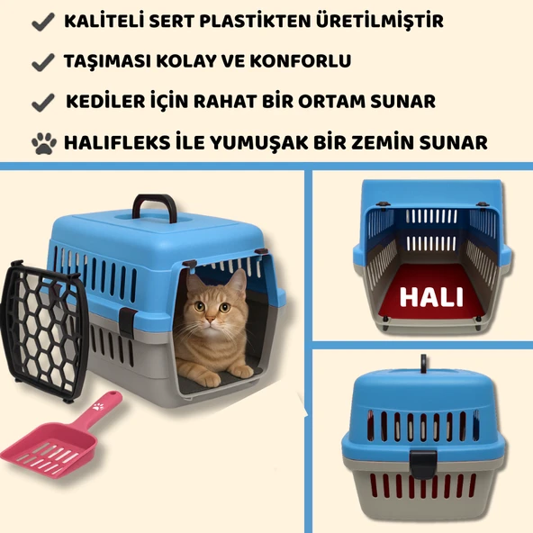 Beylini Kedi Köpek Evcil Hayvan Taşıma Kutusu Yumuşak Zeminli Portatif Seyahat Veteriner Uyumlu Hafif Evcil Hayvan Çantası Pratik Kullanımlı Evcil Hayvan Taşıyıcı Mavi 28X33X45 cm - 3