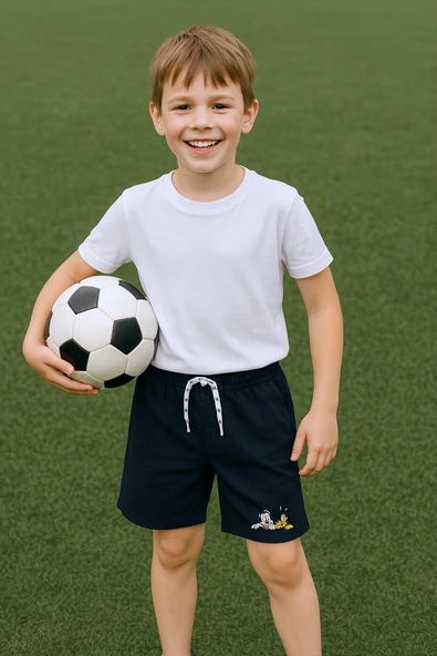 ERKEK ÇOCUK ŞORT CEPLİ DÜZ RENK BASKILI RAHAT KALIP E34 - 9