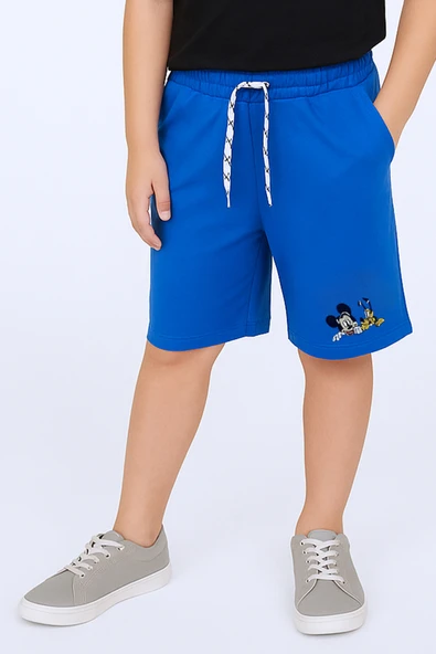 ERKEK ÇOCUK ŞORT CEPLİ DÜZ RENK BASKILI RAHAT KALIP E34 - 6