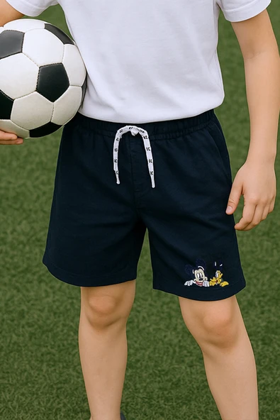 ERKEK ÇOCUK ŞORT CEPLİ DÜZ RENK BASKILI RAHAT KALIP E34 - 10