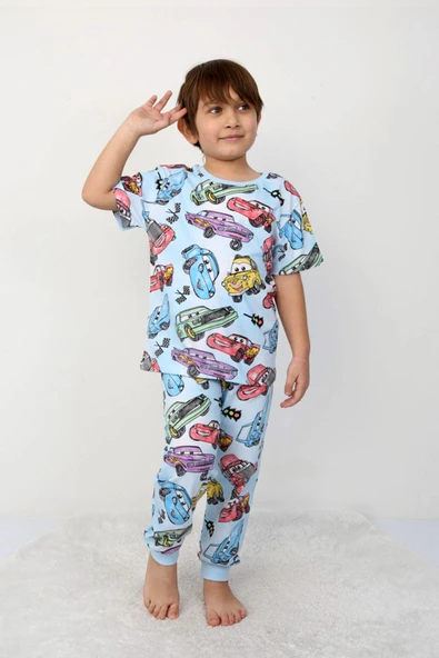 Erkek Çocuk %100 Pamuk Baskılı Pijama Takımı – Kısa Kollu, Sevimli Desenler - 7