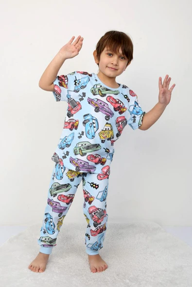 Erkek Çocuk %100 Pamuk Baskılı Pijama Takımı – Kısa Kollu, Sevimli Desenler - 6
