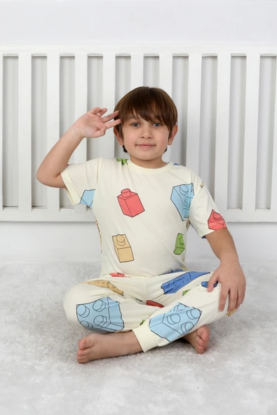 Erkek Çocuk %100 Pamuk Baskılı Pijama Takımı – Kısa Kollu, Sevimli Desenler - 5