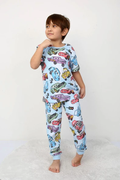 Erkek Çocuk %100 Pamuk Baskılı Pijama Takımı – Kısa Kollu, Sevimli Desenler