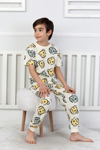 Erkek Çocuk %100 Pamuk Baskılı Pijama Takımı – Kısa Kollu, Sevimli Desenler - 10