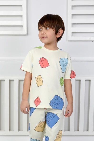 Erkek Çocuk %100 Pamuk Baskılı Pijama Takımı – Kısa Kollu, Sevimli Desenler - 2