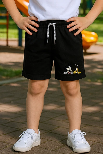 ERKEK ÇOCUK ŞORT CEPLİ DÜZ RENK BASKILI RAHAT KALIP E34 - 8