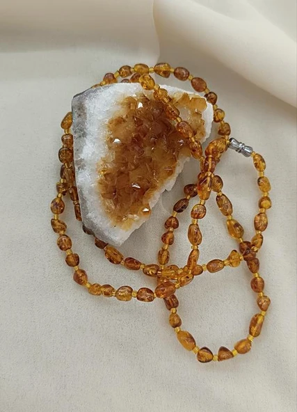 Kolye Damla Kehribar Amber Doğaltaş Yetişkin Kolyesi - 5