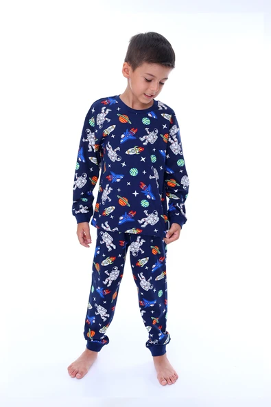 Erkek Çocuk %100 Pamuk Baskılı Pijama Takımı – Uzun Kollu, Sevimli Desenler - 6