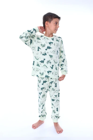 Erkek Çocuk %100 Pamuk Baskılı Pijama Takımı – Uzun Kollu, Sevimli Desenler - 5