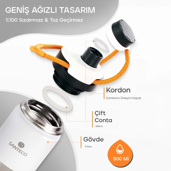 Santeco Ktwo Sporcu Termosu 500 Ml-Beyaz - 4