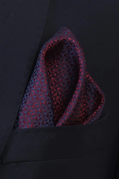 Esgue Hand Made 7.5 cm Bordo Desenli Mendilli Kravat - Resim 4