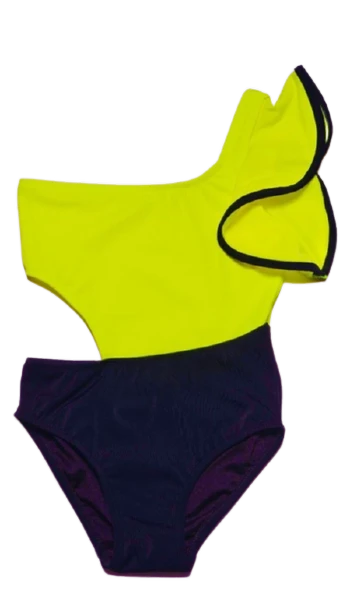 NEON SARI KOLU VOLAN DETAYLI KIZ ÇOCUK MAYO DB200566CM