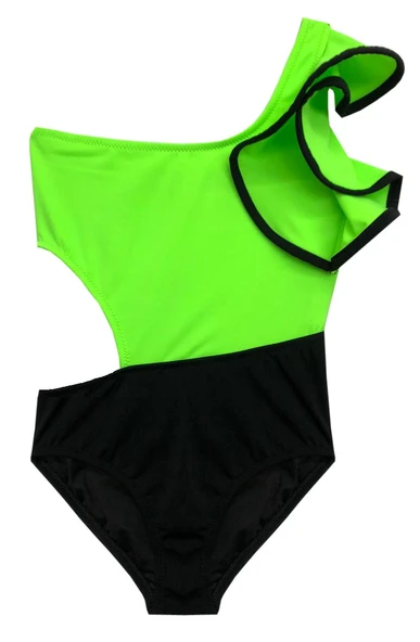 NEON YEŞİL KOLU VOLAN DETAYLI KIZ ÇOCUK MAYO DB200566CM - 12