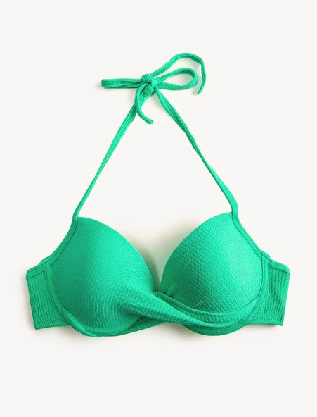 Push Up Boyundan Bağlamalı Balenli Dokulu Bikini Üstü - 2