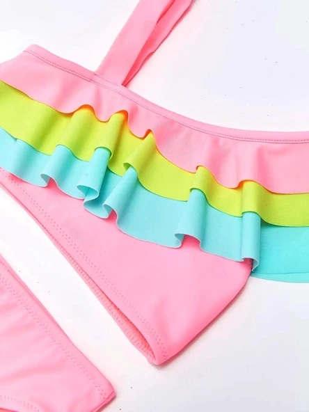 Renkli volanlı kız çocuk bikini takım DB200617BT - 6