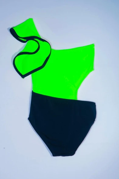 NEON YEŞİL KOLU VOLAN DETAYLI KIZ ÇOCUK MAYO DB200566CM - 2