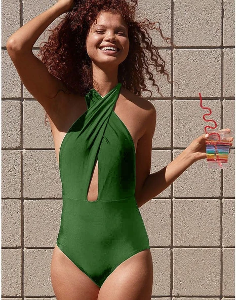 HAKİ BOYUNDAN ÇARPRAZ BAĞLAMALI MAYO DB200567M - 2