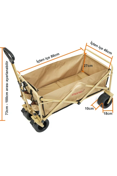 moniev Kamp Arabası Katlanır Taşıma Arabası Büyük Vagon Pazar Alışveriş Araba Frenli Ve Geniş Tekerlekli - Resim 2