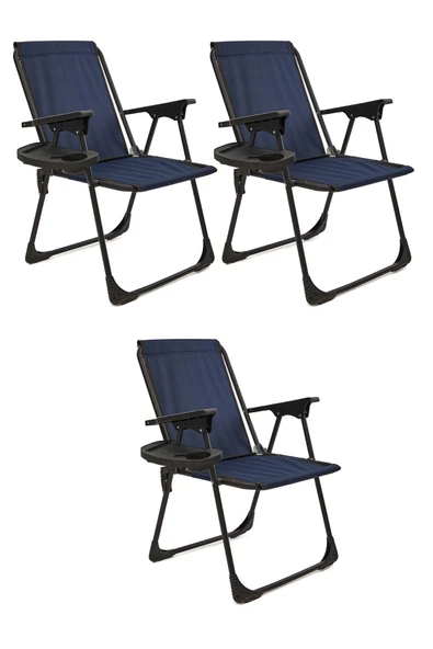 moniev Natura 3 Adet Kamp Sandalyesi Katlanır Piknik Sandalye Oval Bardaklıklı Lacivert