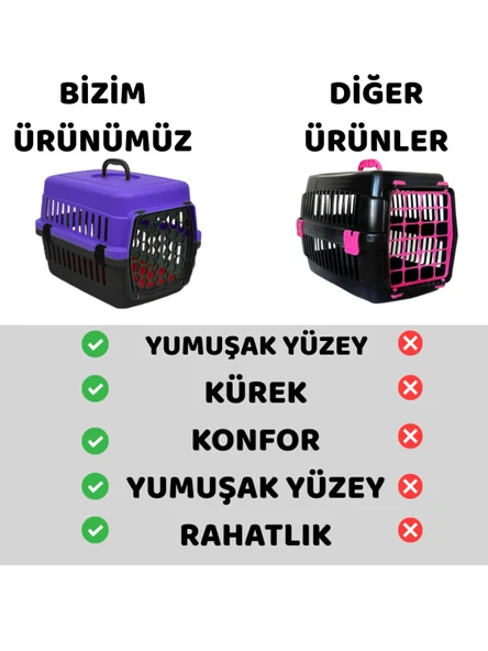 Beylini Kedi Köpek Evcil Hayvan Taşıma Kutusu Yumuşak Zeminli Portatif Seyahat Veteriner Uyumlu Hafif Evcil Hayvan Çantası Pratik Kullanımlı Evcil Hayvan Taşıyıcı Mor 28X33X45 cm - 1