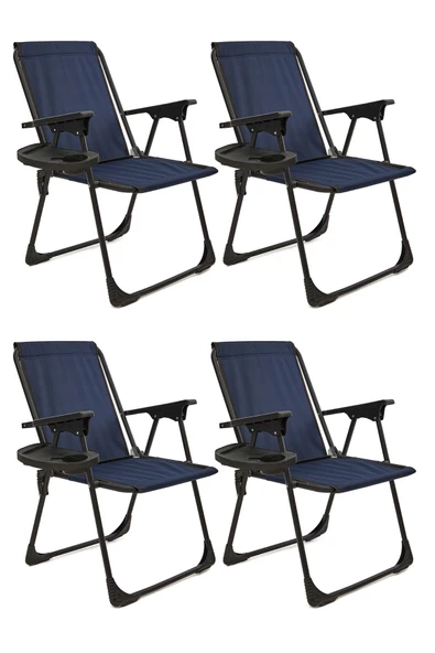 moniev Natura 4 Adet Kamp Sandalyesi Katlanır Piknik Sandalye Oval Bardaklıklı Lacivert