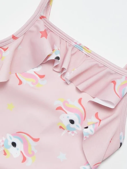 Unicorn baskılı fırfır detaylı kız çocuk mayo DB200721CM - 3