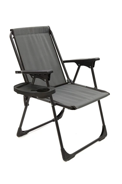 moniev Natura Kamp Sandalyesi Katlanır Piknik Sandalye Oval Bardaklıklı Gri