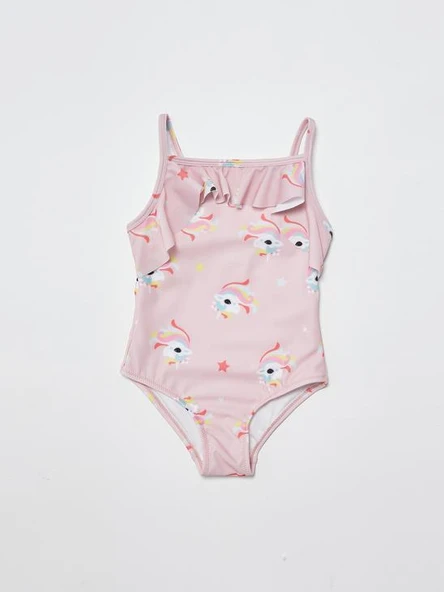 Unicorn baskılı fırfır detaylı kız çocuk mayo DB200721CM