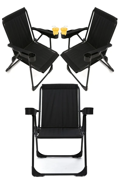 moniev Silva 3 Adet Kamp Sandalyesi Bardaklıklı Lüks Piknik Sandalye Siyah ürün görseli