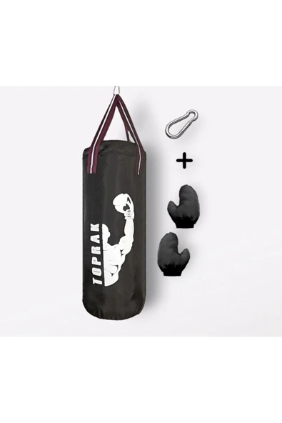 6-9 Yaş Boks Torbası 50Cm Çocuk Boks Torbası Eldiven+Karabina Hediyeli Siyah - 3