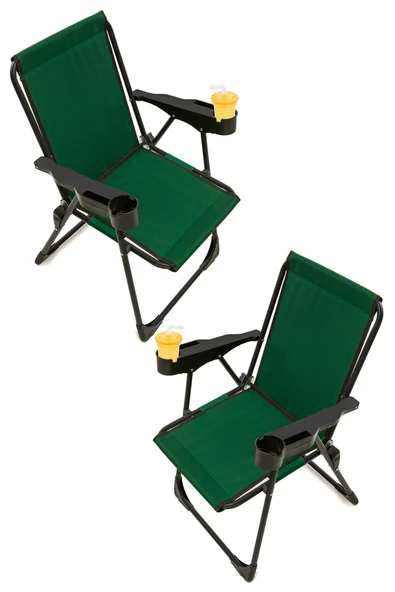 moniev Silva 2 Adet Kamp Sandalyesi Bardaklıklı Lüks Piknik Sandalye Yeşil