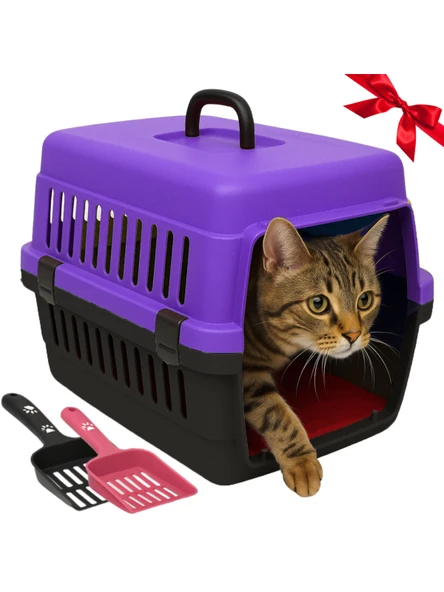 Beylini Kedi Köpek Evcil Hayvan Taşıma Kutusu Yumuşak Zeminli Portatif Seyahat Veteriner Uyumlu Hafif Evcil Hayvan Çantası Pratik Kullanımlı Evcil Hayvan Taşıyıcı Mor 28X33X45 cm - 4