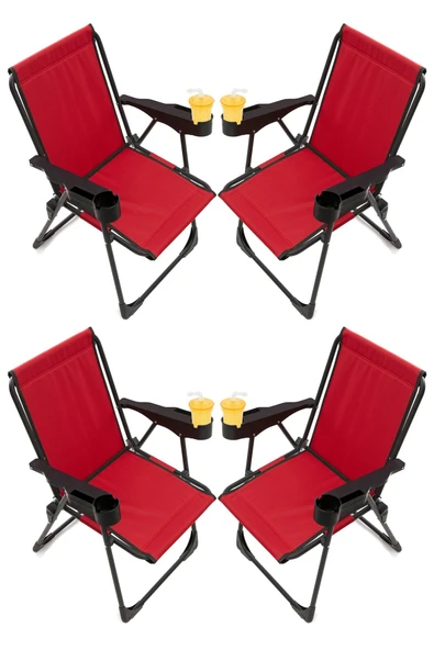 moniev Silva 4 Adet Kamp Sandalyesi Bardaklıklı Lüks Piknik Sandalye Kırmızı
