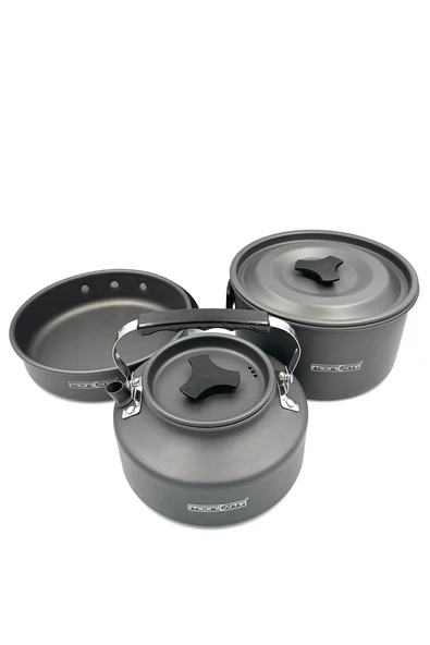 moniev Monicamp Kamp Tencere Tava ve Çaydaklık Seti Kamp Mutfağı 3'lü Set ürün görseli