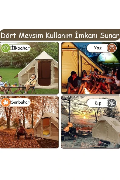 moniev Monicamp 6 Kişilik 4 Mevsim Şişme Kamp Çadırı 6m2 300cm x 200cm x 210cm 420D Kumaş Manuel Pompalı - 5