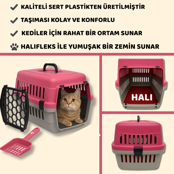 Beylini Kedi Köpek Evcil Hayvan Taşıma Kutusu Yumuşak Zeminli Portatif Seyahat Veteriner Uyumlu Hafif Evcil Hayvan Çantası Pratik Kullanımlı Evcil Hayvan Taşıyıcı Pembe 28X33X45 cm - 3