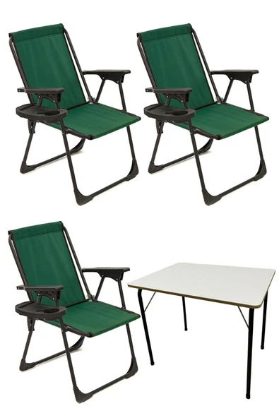 moniev Natura 3 Adet Kamp Sandalyesi Katlanır Piknik Sandalye Oval Bardaklıklı Yeşil Katlanır Mdf Masa