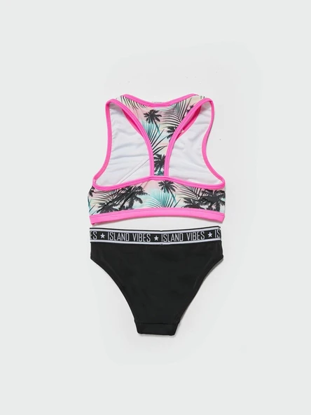 Palmiye baskılı halter kesim kız çocuk bikini takımı DB200723BT - 2