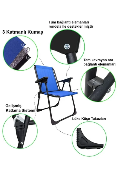 moniev Natura 2 Adet Kamp Sandalyesi Katlanır Piknik Sandalye Oval Bardaklıklı Mavi - 2
