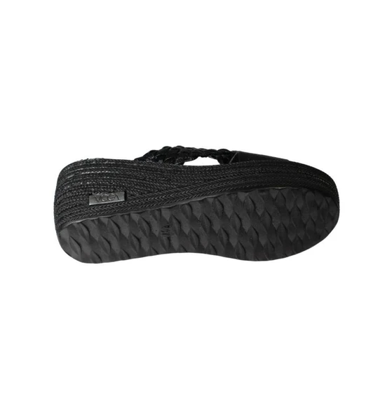 YAZKIŞ Kadın Siyah Çapraz Bantlı Örgü 7cm Dolgu Topuk Terlik - 8