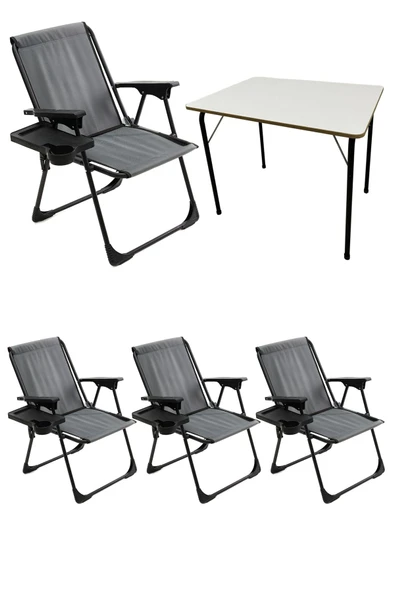 moniev Natura 4 Adet Kamp Sandalyesi Katlanır Sandalye Dikdörtgen Bardaklıklı Gri Katlanır Mdf Masa ürün görseli