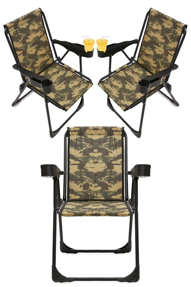 moniev Silva 3 Adet Kamp Sandalyesi Bardaklıklı Lüks Piknik Sandalye Kamuflaj