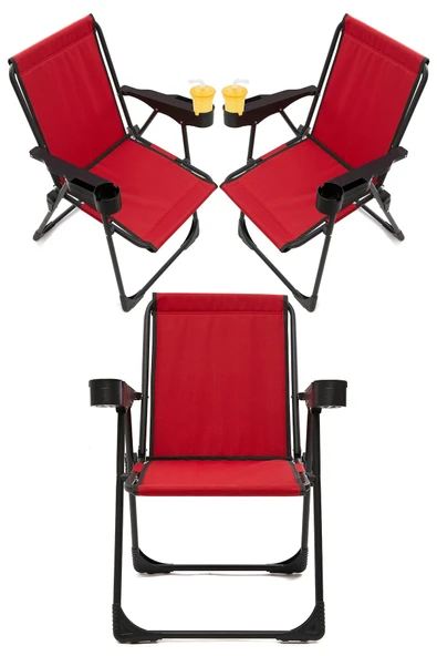 moniev Silva 3 Adet Kamp Sandalyesi Bardaklıklı Lüks Piknik Sandalye Kırmızı