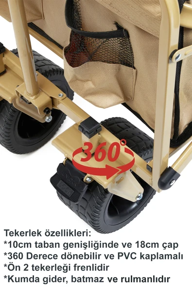 moniev Kamp Arabası Katlanır Taşıma Arabası Büyük Vagon Pazar Alışveriş Araba Frenli Ve Geniş Tekerlekli - Resim 4