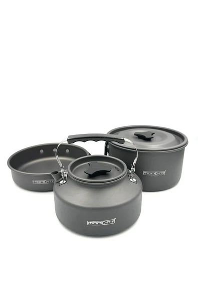 moniev Monicamp Kamp Tencere Tava ve Çaydaklık Seti Kamp Mutfağı 3'lü Set - Resim 5