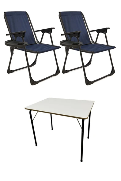 moniev Natura 2 Adet Kamp Sandalyesi Katlanır Piknik Sandalye Oval Bardaklıklı Lacivert Katlanır Mdf Masa ürün görseli