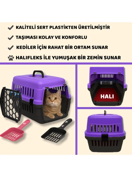 Beylini Kedi Köpek Evcil Hayvan Taşıma Kutusu Yumuşak Zeminli Portatif Seyahat Veteriner Uyumlu Hafif Evcil Hayvan Çantası Pratik Kullanımlı Evcil Hayvan Taşıyıcı Mor 28X33X45 cm - 5